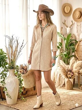 Cottagecore Simons gingham flannel Shirt Dress/long cover up w beach vacay vibe